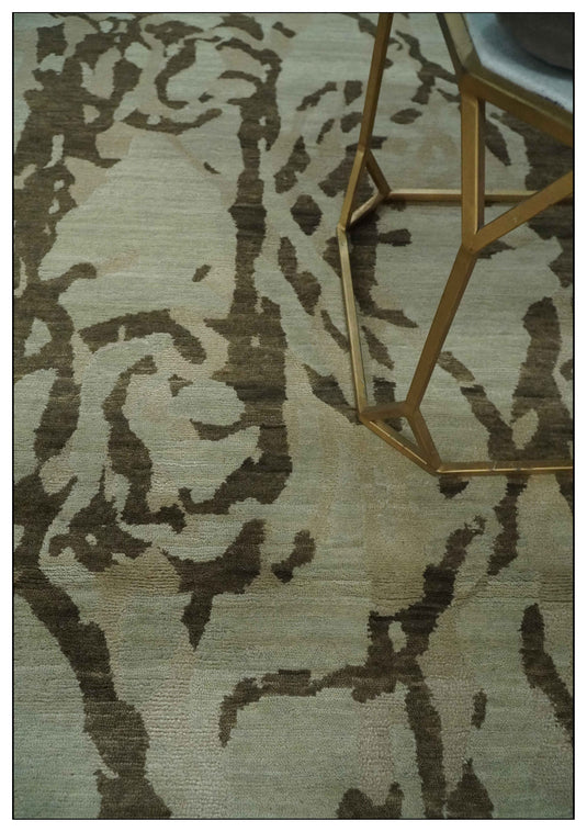 Abstract Handloom Beige and Brown 5x8 ft Bedroom, Living Room Rug Wool and Art Silk Area Rug