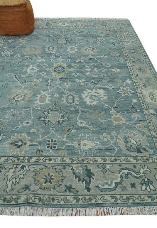 Antique Hand Knotted Oushak Gray and Silver Traditional 8x10 ft Bedroom, Living Room Rug Wool Area Rug