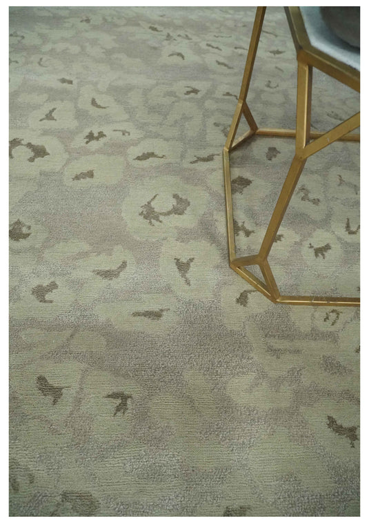 Abstract Hand knotted Gray and Olive 5x8 ft Bedroom, Living Room Rug Wool and Art Silk Area Rug