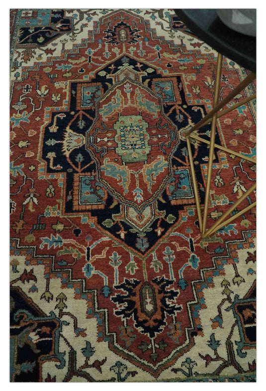 Persian Hand knotted Rust, Charcoal and Ivory 2x3, 3x5 and 4x6 Heriz Serapi  wool Area Rug
