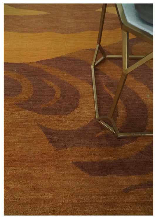Traditional Handloom Brown , Rust and Olive 5x8 ft Bedroom, Living Room Rug , Wool  Area Rug AAOC558