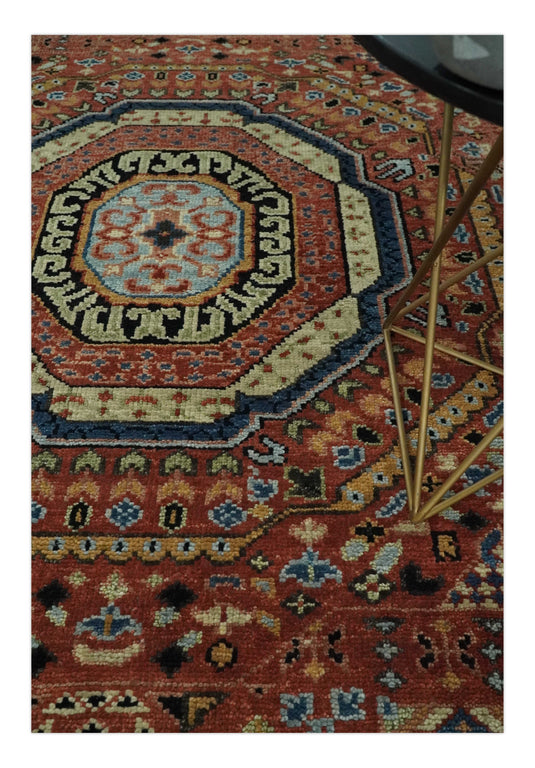 Hand Knotted Medallion Mamluk Rug Rust and Black Multi Size Ideal for Living, Bedroom, and Dining Rooms | CP103