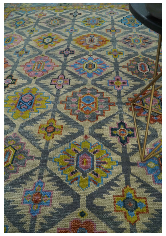 Hand Knotted Oriental Oushak Rug  Beige,Grey and Mustard Multi Size Ideal for Living, Bedroom, and Dining Room