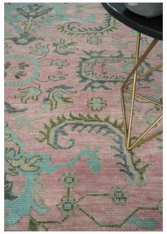 Hand Knotted Oushak Rug Pink and Aqua Multi Size Ideal for Living, Bedroom, and Dining Rooms |CP1712