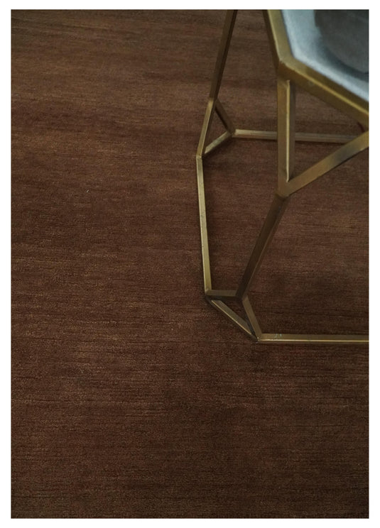 Modern Geometrical Pattern Handloom Brown and Rust 4x6 ft Bedroom, Living Room Rug , Wool, Art Silk  Area Rug AAOC946