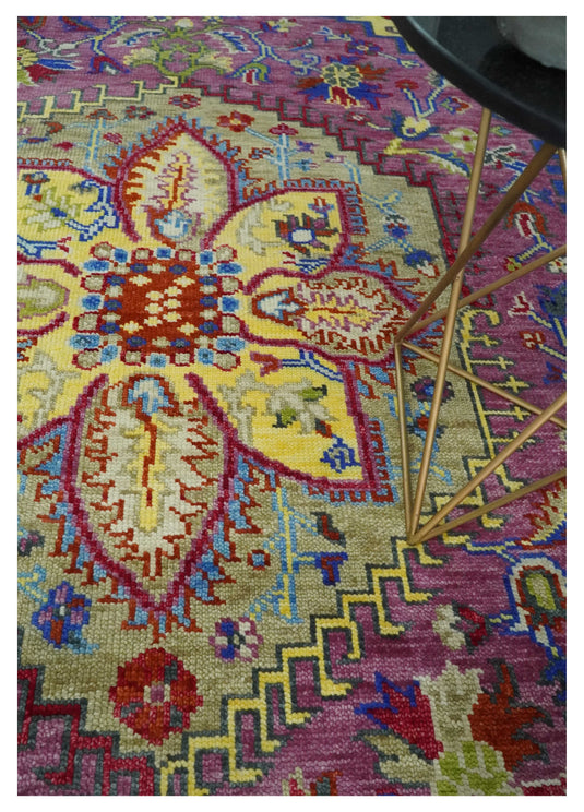 Hand Knotted Heriz Serapi Rug Purple, Mustard and Blue Multi Size Ideal for Living, Bedroom, and Dining Room