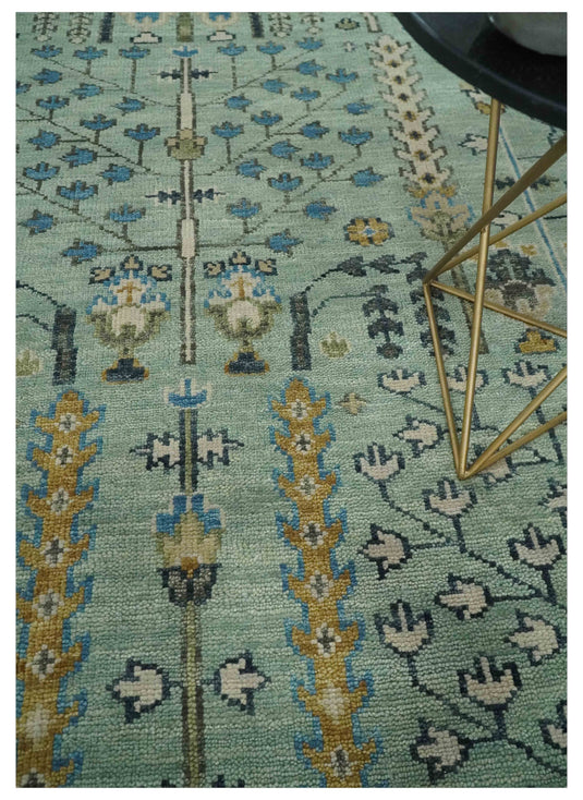 Handknotted Turkish Wool Oushak Rug, Moss Green and Ivory Tree of Life Rug CP663S