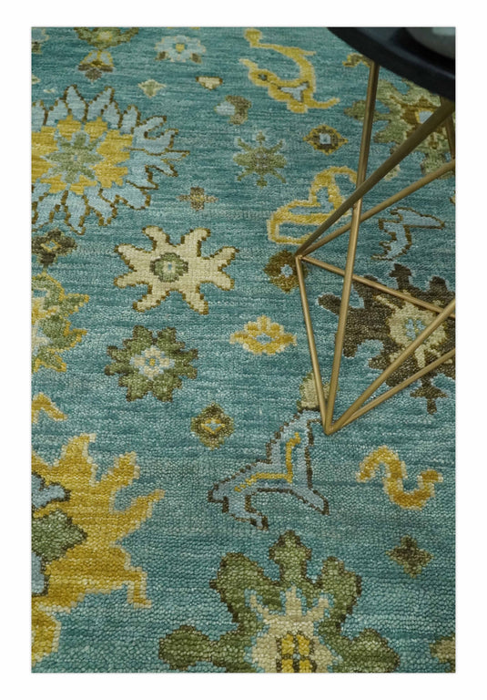 Blue and Moss Green Vintage Persian Hand Knotted, Antique Oushak 5x8, 6x9, 8x10, 9x12, 10x14, 12x15 Wool Rug, Living Room | CP815S