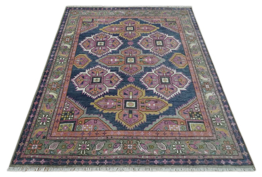 Hand knotted Grey and Pink Multi Size Traditional Heriz Serapi wool area rug | CP1801