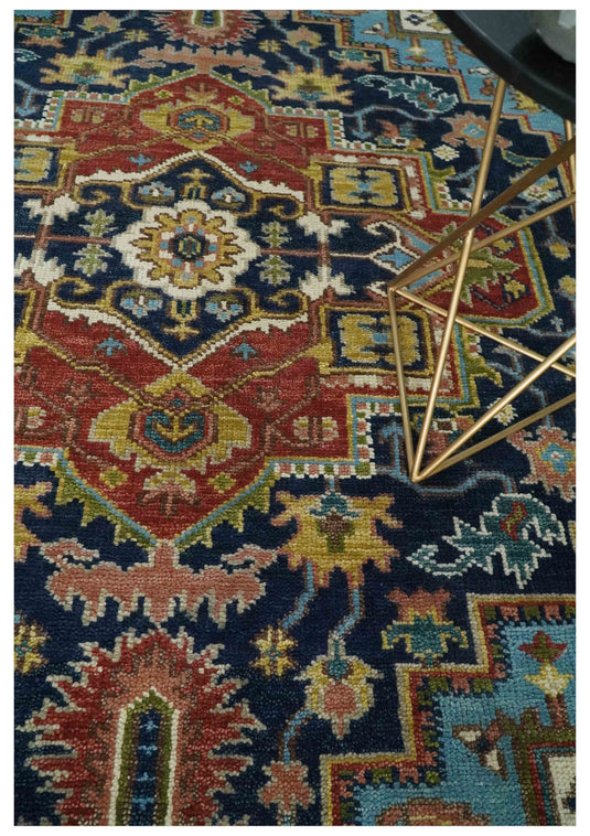 Hand Knotted Heriz Serapi Rug Blue, Rust and Aqua Multi Size Ideal for Living, Bedroom, and Dining Rooms | CP192