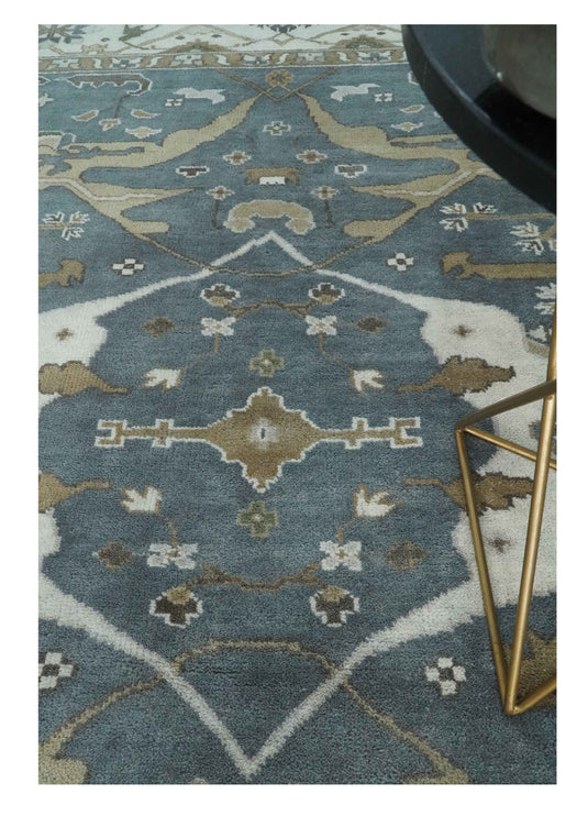 Traditional Oriental Oushak Hand Knotted Grey, Ivory and Olive Multi Size Ideal for Living, Bedroom, and Dining Room CP2000