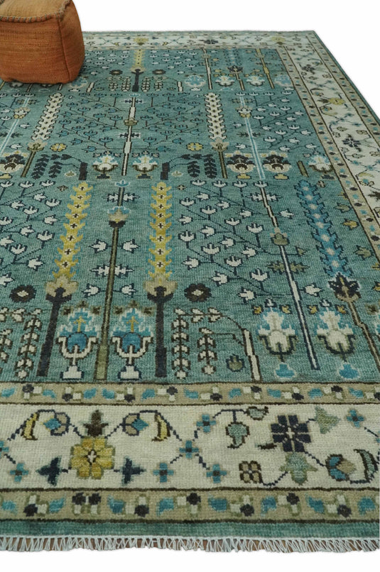 Turkish Wool Oushak Rug, Blue and Ivory Hand Knotted Multi Size Vintage Persian Rug, Bedroom, Living Room Rug - CP599