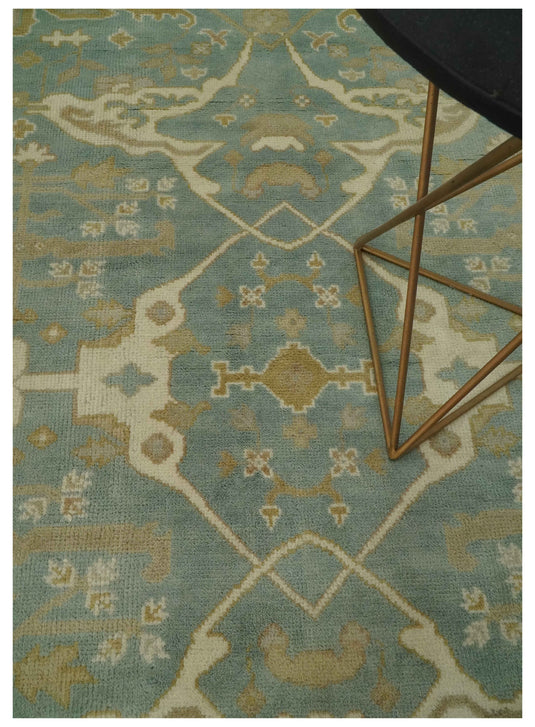 Hand Knotted Oriental Oushak Beige, Blue And Ivory Wool Rug 6x8.6 ft Ideal for Living, Bedroom And Dining Rooms | CP2360686