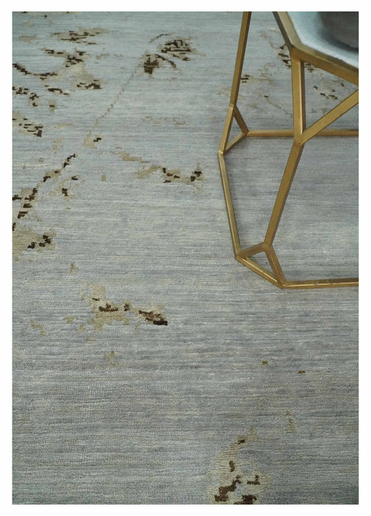 Abstract Handloom Gray, Olive and Beige 6x9 ft Bedroom, Living Room Rug Wool and Viscose Area Rug