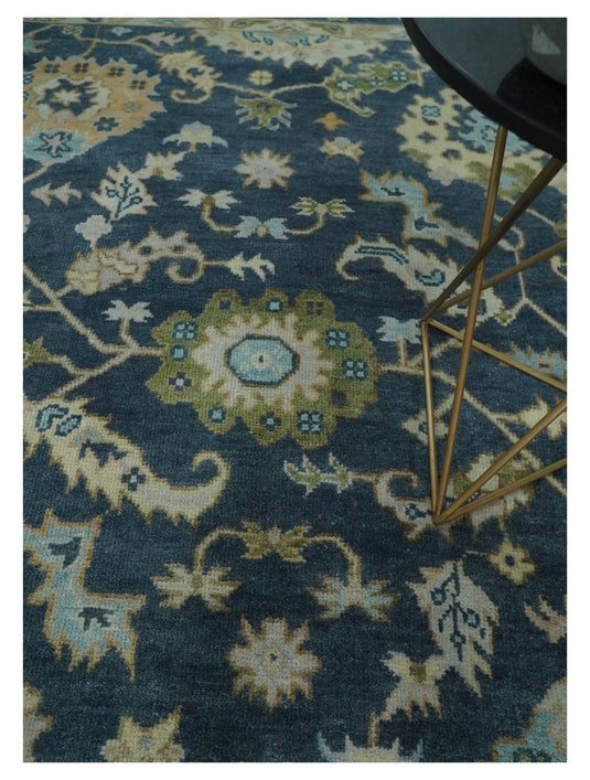 Hand Knotted Traditional Oushak Rug Blue and Beige Multi Size Ideal for Living, Bedroom, and Dining Rooms |