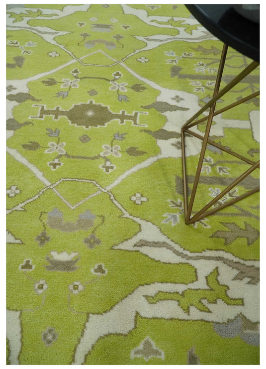 Hand Knotted Oriental Oushak Rug Light Green and Ivory Multi Size Ideal for Living, Bedroom, and Dining Room