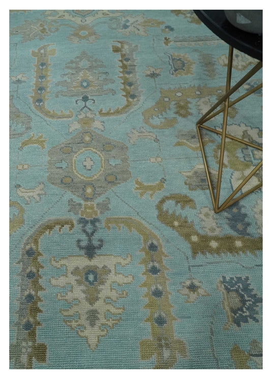 Traditional Oushak Light Blue, Brown, Ivory And Gray Hand Knotted 8x10 ft Bedroom, Living Room Rug Wool Area Rug