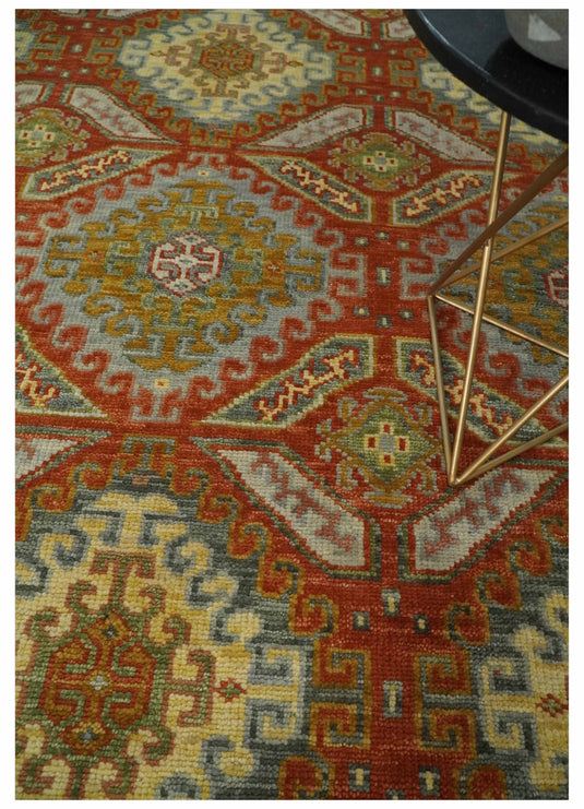 Rust and Gold Hand knotted Multi Size Oriental wool Area Rug