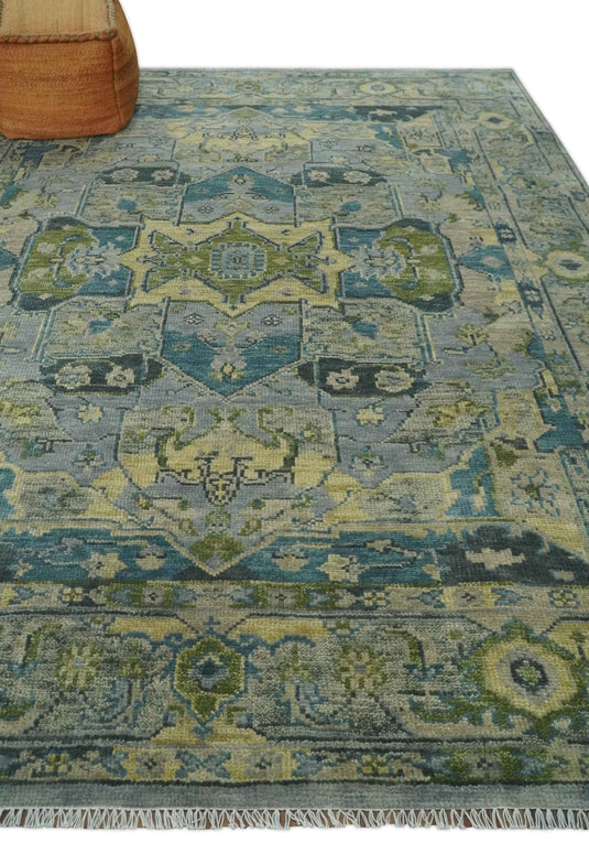 HandKnotted Heriz Rug Green, and Silver Ideal for Living, Bedroom, and Dining Rooms 5x8, 6x9, 8x10, 9x12 and 10x14 Wool Rug