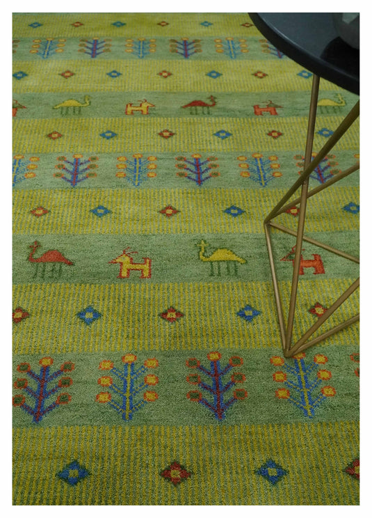 Animal and Tree Life Hand Knotted Traditional Gabbeh Rug Green, Blue and Rust Multi Size Ideal for Living, Bedroom, and Dining Rooms | CP1767