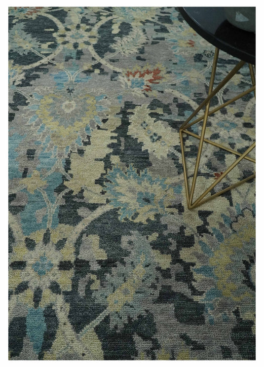 Traditional Silver, Beige and Charcoal Hand knotted wool Area Rug