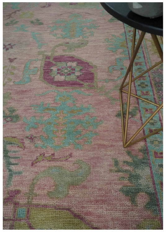 Hand Knotted Vibrant Oriental Oushak Rug Pink and Aqua Multi Size Ideal for Living, Bedroom, and Dining Rooms | CP1711