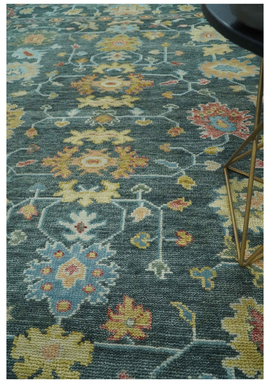 Hand Knotted Oriental Oushak Rug Grey, Beige and Aqua Multi Size Ideal for Living, Bedroom, and Dining Room CP2039