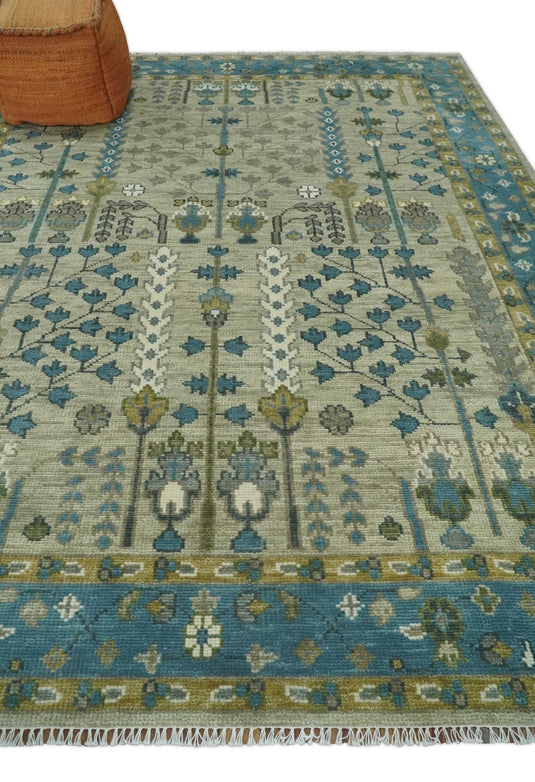 Custom Made Blue and Camel, Tree of Life Vintage Persian Hand Knotted Wool Area Rug