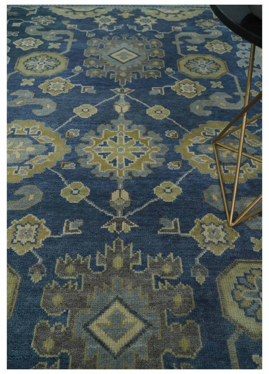 Blue and Beige Hand knotted Traditional Oushak 9x12 wool Area Rug