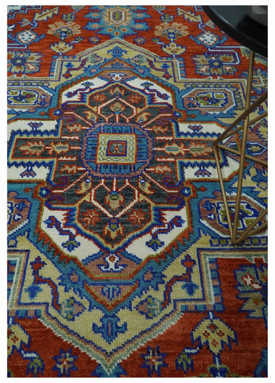 HandKnotted Heriz Serapi Rug Rust, Ivory and Brown Ideal for Living, Bedroom, and Dining Room Wool Rug