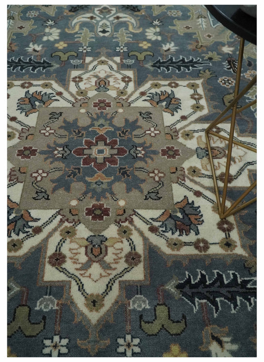 Hand Knotted Heriz Serapi Rug Blue Ivory and Olive  Ideal for Living, Bedroom, and Dining Rooms 5x8, 6x9, 8x10, 9x12 and 10x14 Wool Rug | CP1723