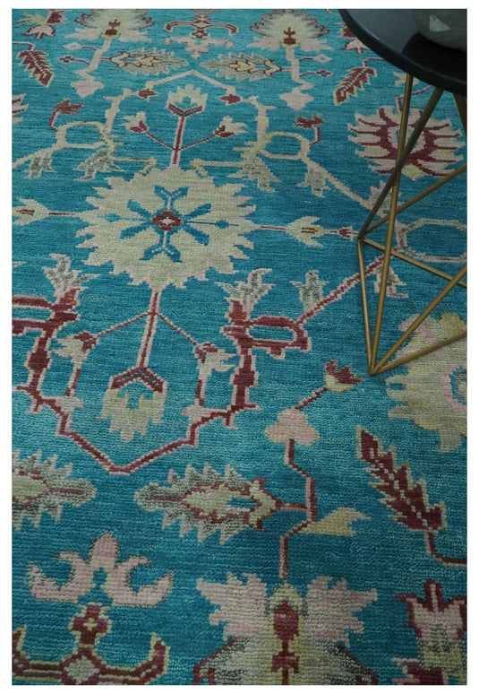 Hand Knotted Oriental Oushak Rug Blue, Pink and Light Green Multi Size Ideal for Living, Bedroom, and Dining Rooms | CP1714