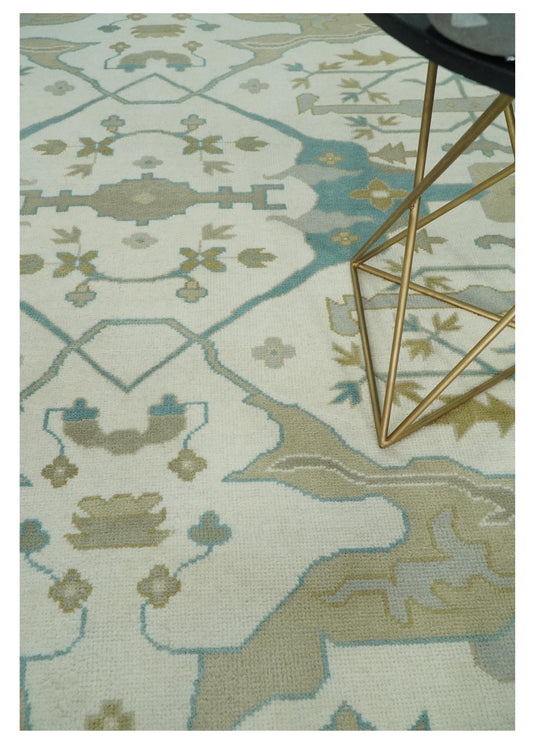 6x9, 9x12, 10x14, 12x15 Ivory and Light Blue Oriental Persian Oushak Wool Hand Knotted Area Rug | CP112