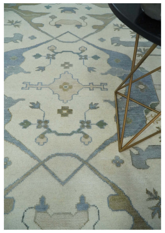 Hand Knotted Traditional Oriental Oushak Rug Ivory and Beige Multi Size Ideal for Living, Bedroom, and Dining Room