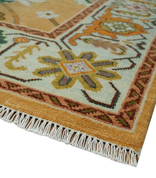 Hand Knotted Oriental Heriz Serapi Rug Orange and Ivory Multi Size Ideal for Living, Bedroom, and Dining Room