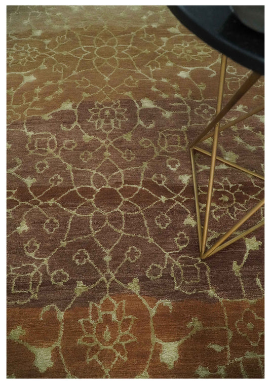 Traditional Handloom Brown , Rust and Olive 5x8 ft Bedroom, Living Room Rug , Art Silk  Area Rug AAOC458