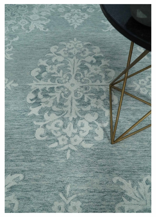 Custom Made Traditional Medallion Gray And Ivory Hand Tufted Wool Area Rug