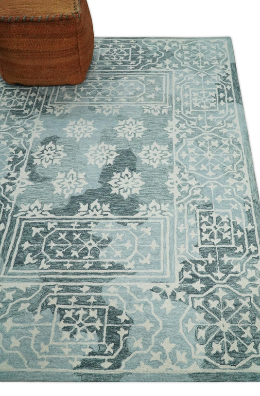 Custom Made Traditional Pattern Gray And Ivory Hand Tufted Wool Area Rug