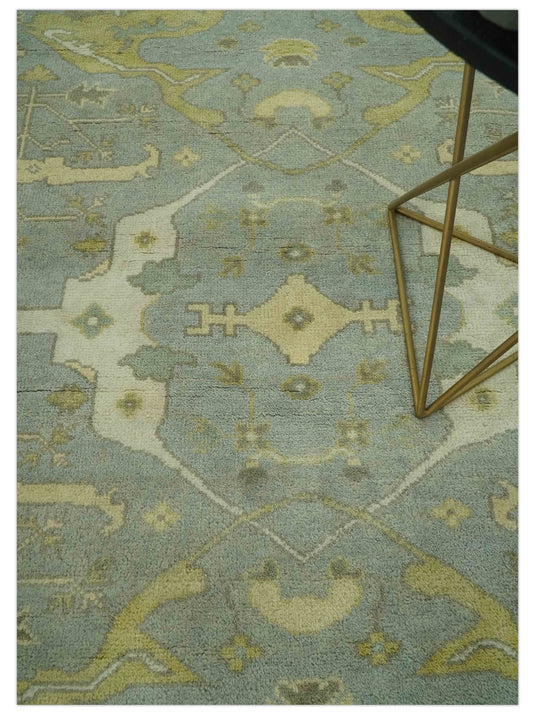 Custom Made Hand Knotted Ivory, Beige And Gray Oriental Oushak Wool Area Rug