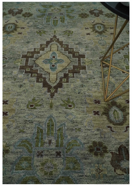 Green and Silver Antique Hand knotted Multi Size Oushak wool Area Rug