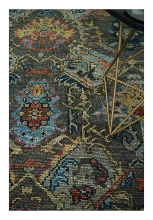 Traditional Oriental Hand Knotted Oushak Rug Blue, Rust and Charcoal  5x8, 6x9, 8x10, 9x12, 10x14, and 12x15 Ideal for Living, Bedroom, and Dining Rooms | CP999S