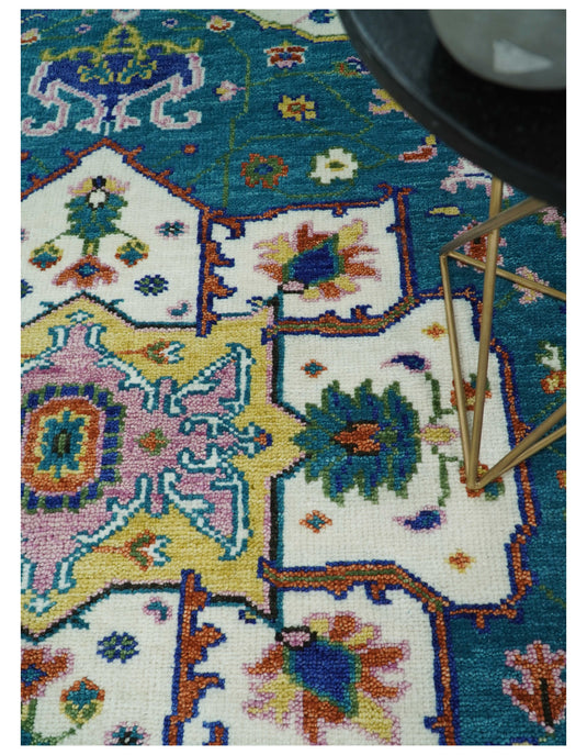 Hand Knotted Medallion Heriz Serapi Rug Teal and Gold Multi Size Ideal for Living, Bedroom, and Dining Rooms | CP699