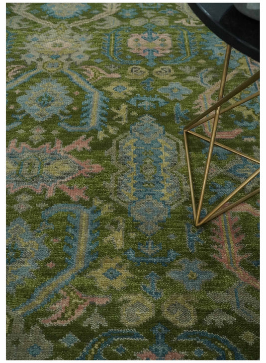 Hand Knotted Floral Oushak Rug Green and Blue Multi Size Ideal for Living, Bedroom, and Dining Rooms | CP1608