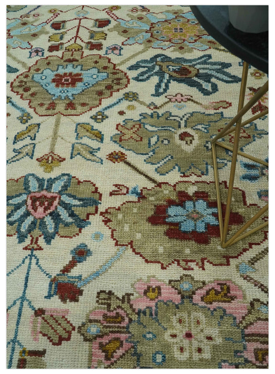 Custom Made Hand Knotted Colorful Oriental Oushak Rug Wool Area Rug