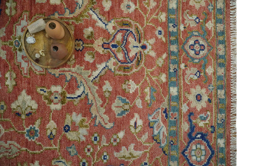 Rust, Blue, Ivory And Teal Persian Floral Hand Knotted 8x10 ft Bedroom, Living Room Rug Wool Area Rug