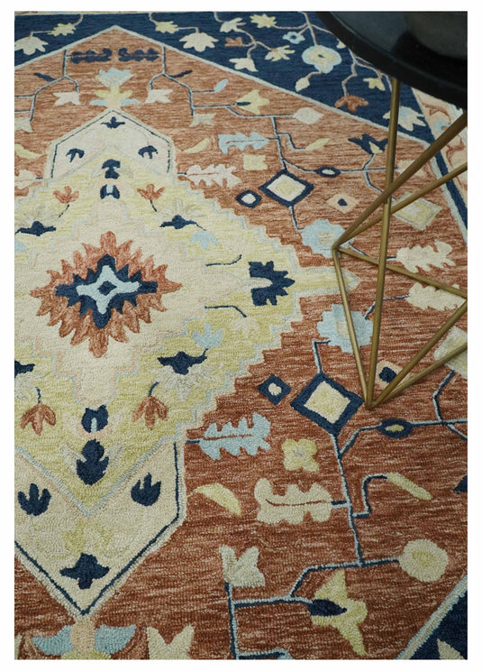 Custom Made Granada Light Brown, Blue, Olive, And Ivory Hand Tufted Wool Area Rug