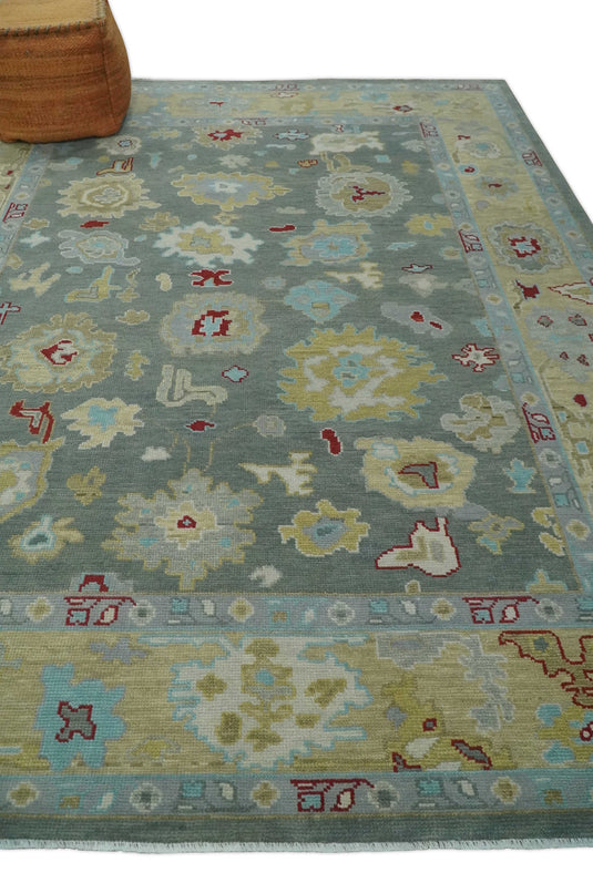 Custom Made Hand Knotted Oriental Oushak Gray And Beige Wool Area Rug