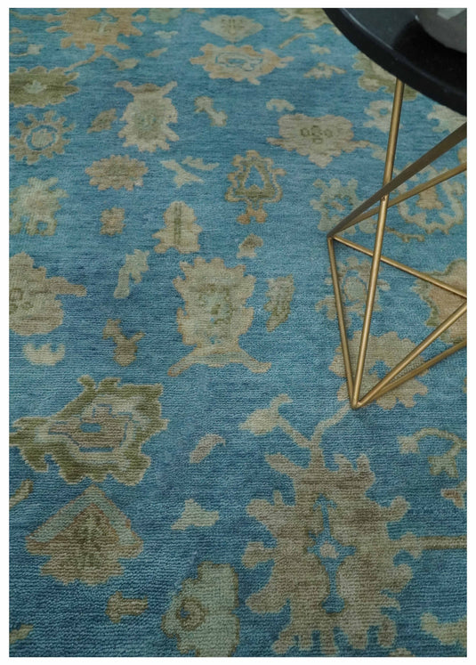 Blue and Beige Hand knotted Traditional Oushak Multi Size wool Area Rug