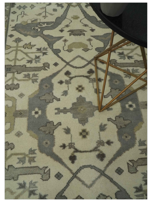 Hand Knotted Ivory, Gray And Olive Oriental Oushak Rug 6x9 ft Ideal for Living, Bedroom And Dining Rooms | CP234969