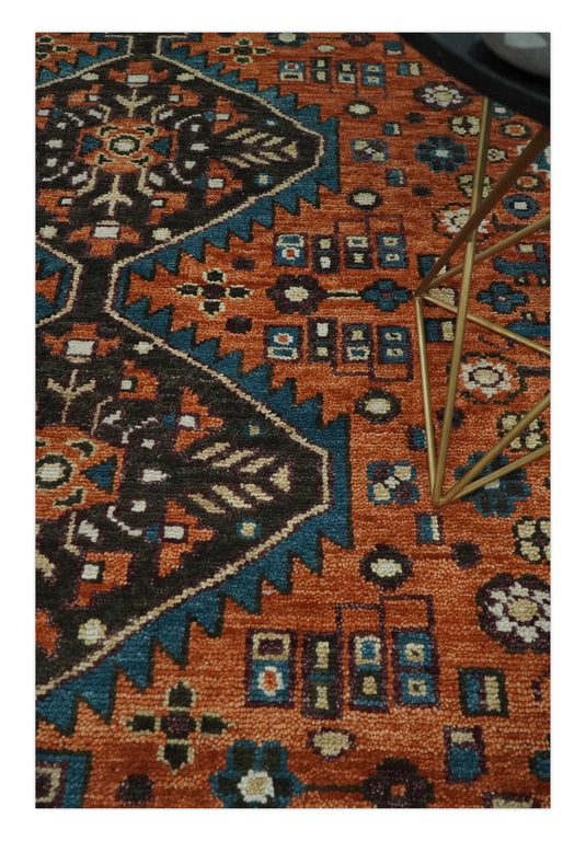 Rust Brown and Blue Hand Knotted 5X7, 5x8, and 8x10 Vintage Antique Persian Wool Area Rug, Bedroom, Living Room and Bedroom - CP810S